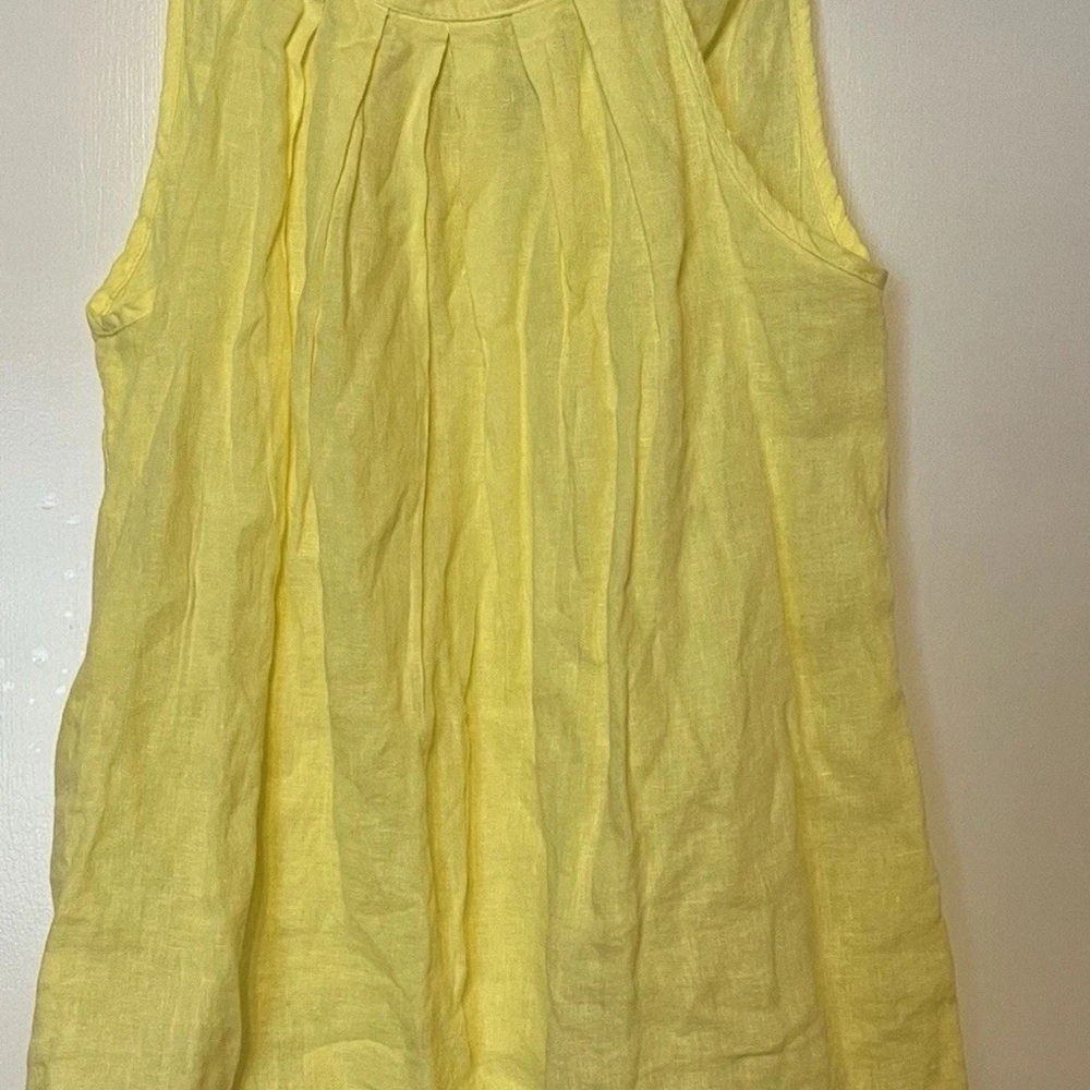 Bellambia Top 100% Linen Sz L Yellow Sleeveless Tie Neck Made in Italy